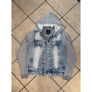 Southpole Denim Jean Jacket Hoodie Gray Sleeve Hooded Men's Medium Streetwear